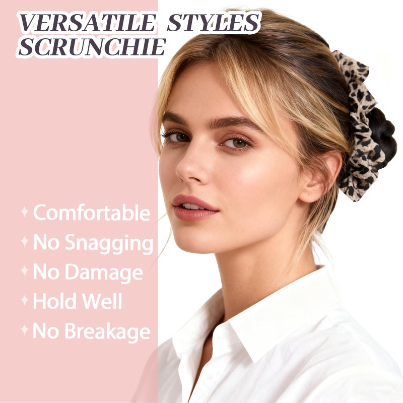 JIRIS 5Pcs Leopard Satin Scrunchies for Women, Softer Than Silk Scrunchies, Fashion No Crease Hair Ties for Thin Thick Hair,Soft Hair Bands No Damage for Girls, Ideal Gifts for Women (Set 4) - Image 3
