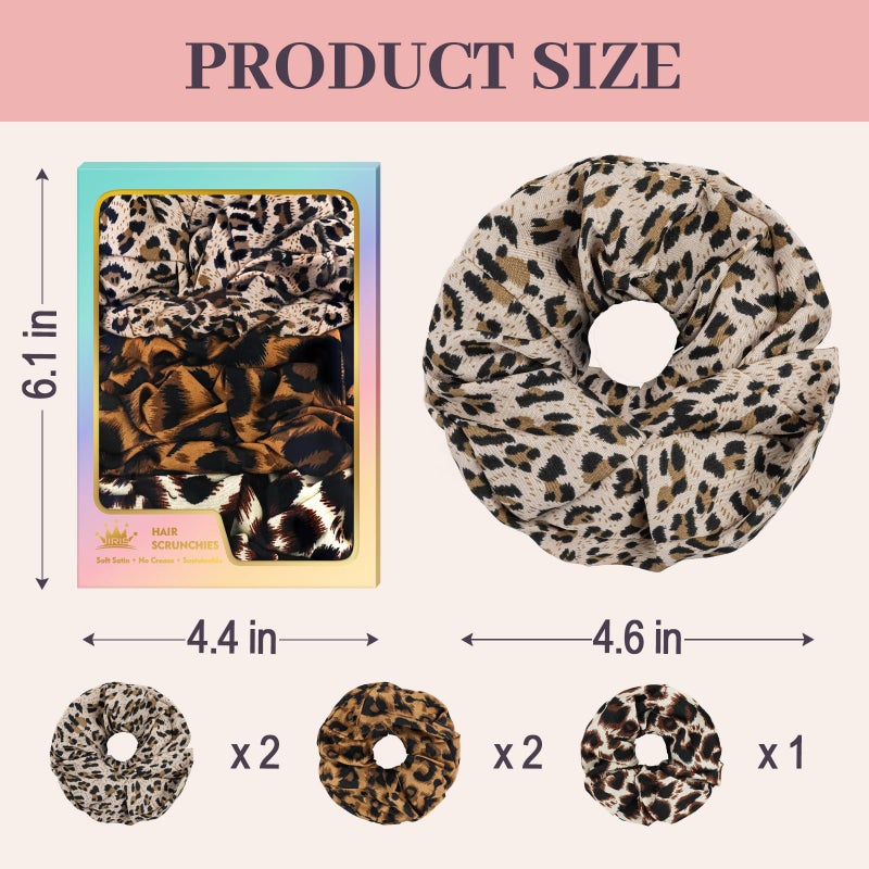 JIRIS 5Pcs Leopard Satin Scrunchies for Women, Softer Than Silk Scrunchies, Fashion No Crease Hair Ties for Thin Thick Hair,Soft Hair Bands No Damage for Girls, Ideal Gifts for Women (Set 4) - Image 2