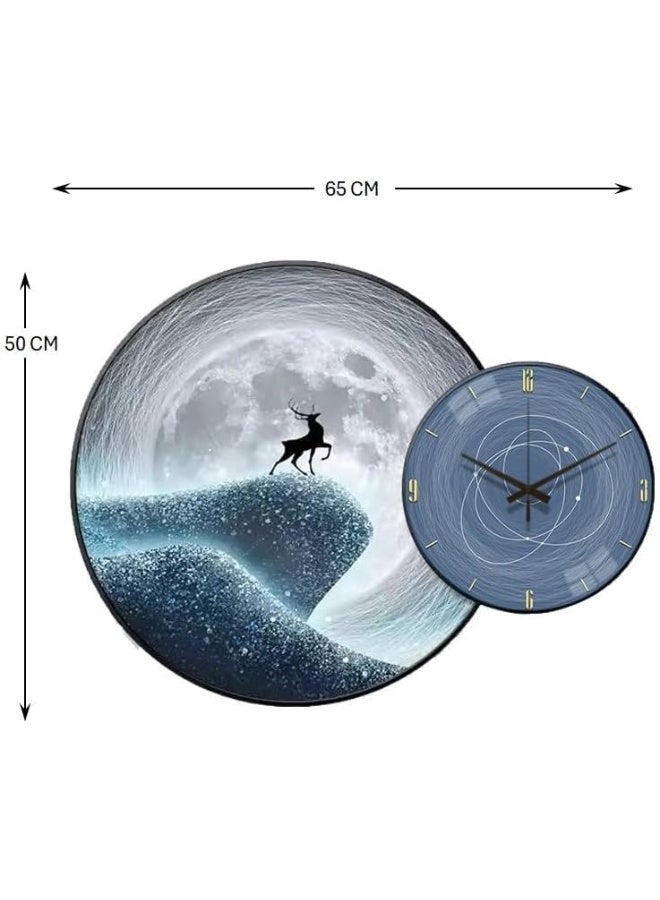 Bliss Vie BLISS VIE Crystal Porcelain Wall Painting Wall Clock set luxury high end Modern decorative, retro trend luxury style, aluminium alloy frame for living room bedroom hotel restaurant (Moon_Round_Large)  - Image 2