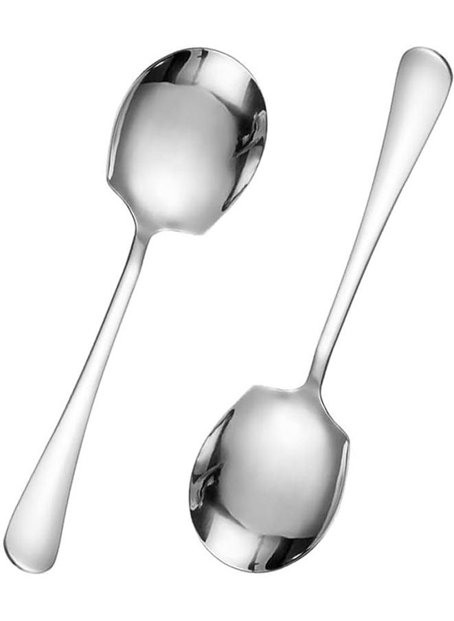 Generic 2Pcs Stainless Steel Large Serving Spoons Cook Serving Spoon Silver Long Handled Buffet Spoons Soup Spoon Cook Kitchen Tool for Catering Dinner Service.  - Image 2