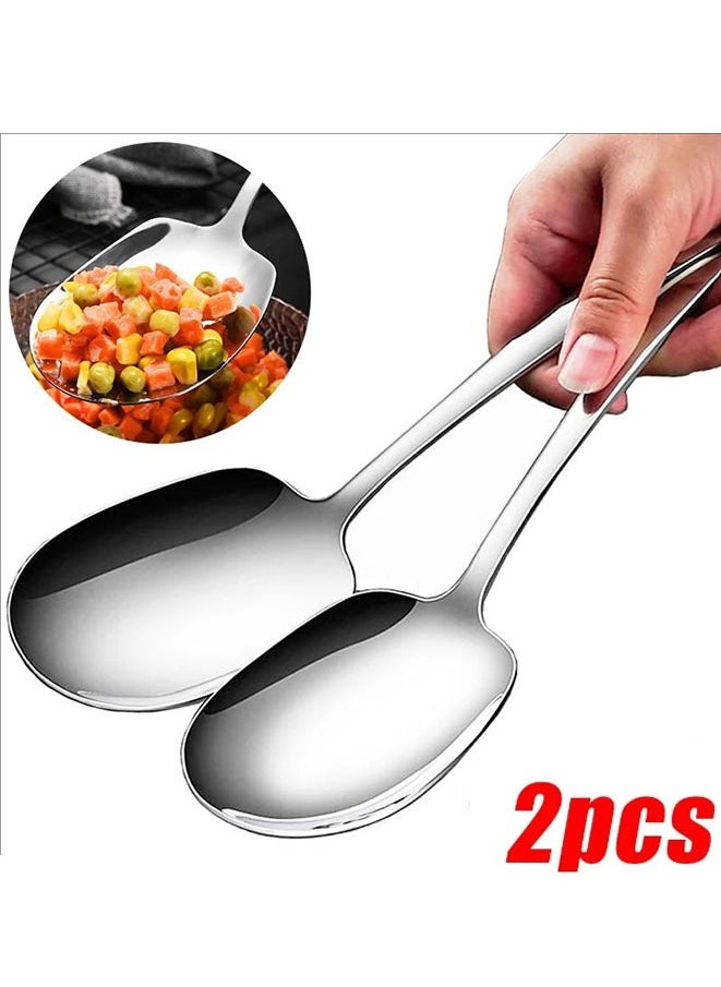 Generic 2Pcs Stainless Steel Large Serving Spoons Cook Serving Spoon Silver Long Handled Buffet Spoons Soup Spoon Cook Kitchen Tool for Catering Dinner Service.  - Image 1