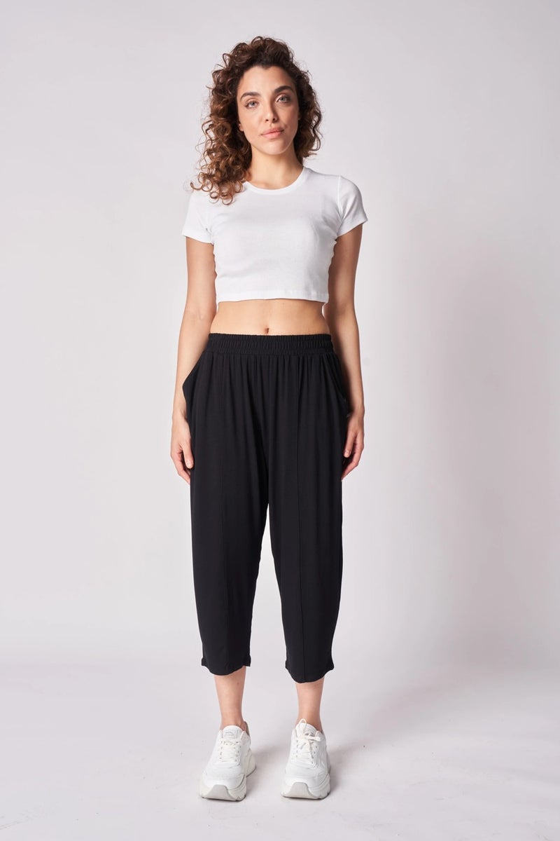 Defy's Women's Elastic Waist Stitch Detailed Shalwar Trousers Black  - Image 1