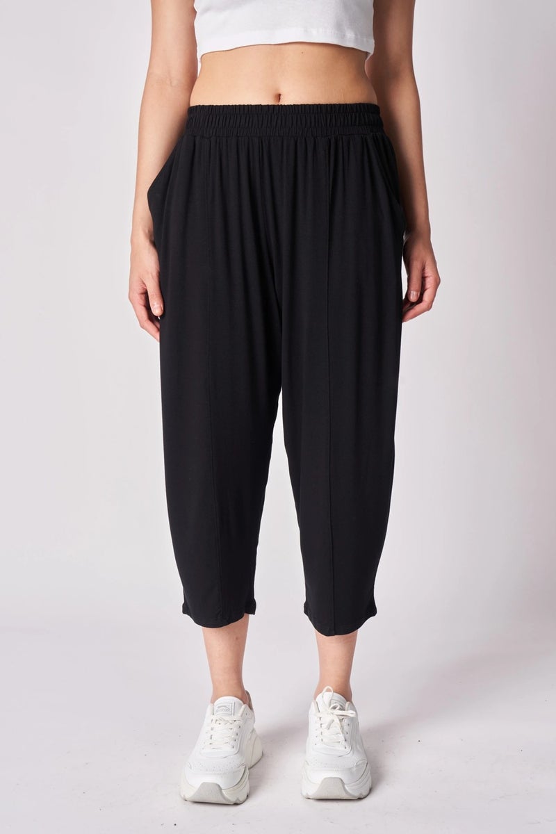 Defy's Women's Elastic Waist Stitch Detailed Shalwar Trousers Black  - Image 3