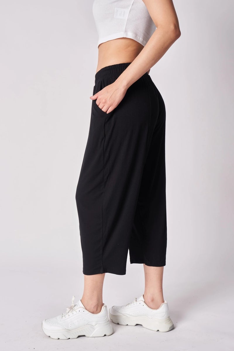 Defy's Women's Elastic Waist Stitch Detailed Shalwar Trousers Black  - Image 2