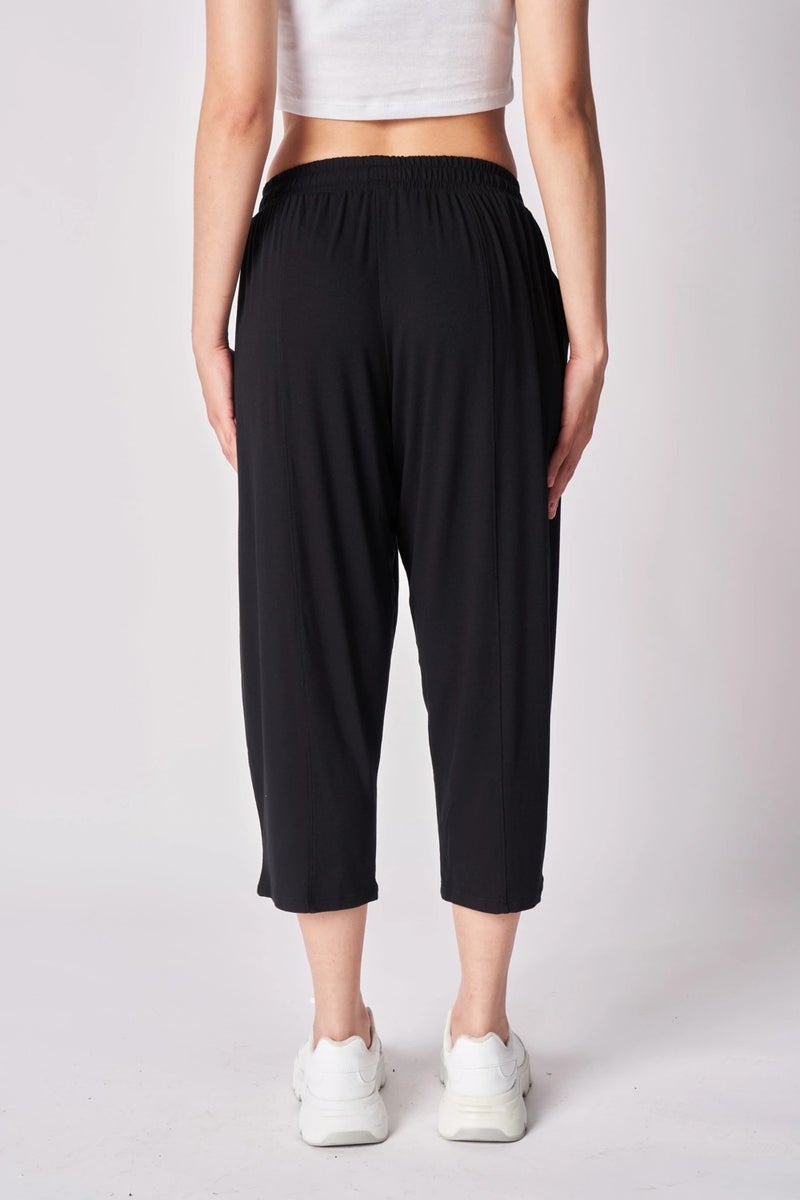 Defy's Women's Elastic Waist Stitch Detailed Shalwar Trousers Black  - Image 4