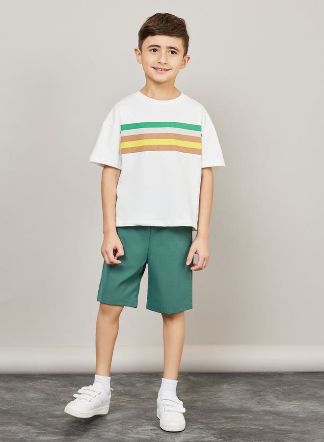 Styli Colorblock Print T-Shirt with Short Sleeves & Shorts Set - Image 1