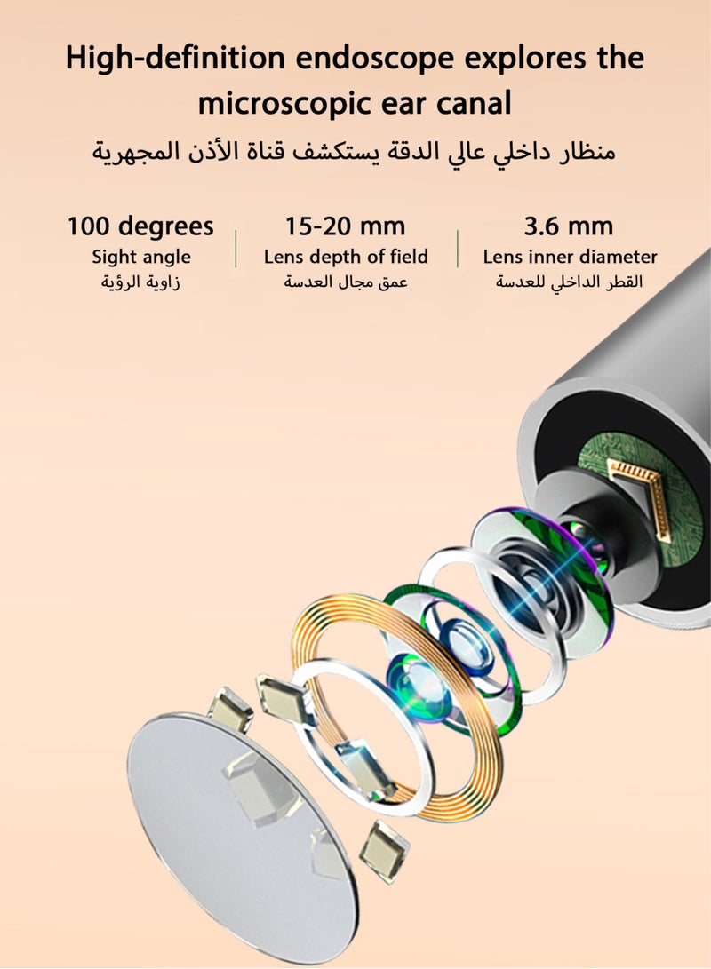 أداة إزالة شمع الأذن السوداء اللاسلكية مع كاميرا HD 1080P حاوية تخزين قابلة للشحن 9 رؤوس 12 ملعقة أذن بديلة مجموعة تنظيف الأذن - Image 4