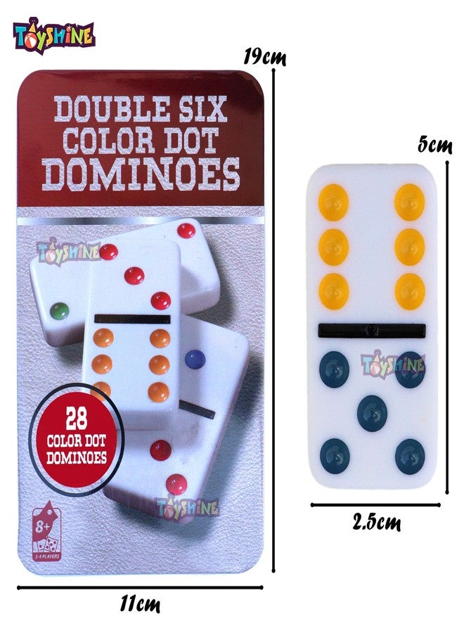 Toyshine Double 6 Color Dot Dominoes Tile Game Set,Classic 28 Pieces in Tin Case,Match and Fun Game for Kid - Image 5