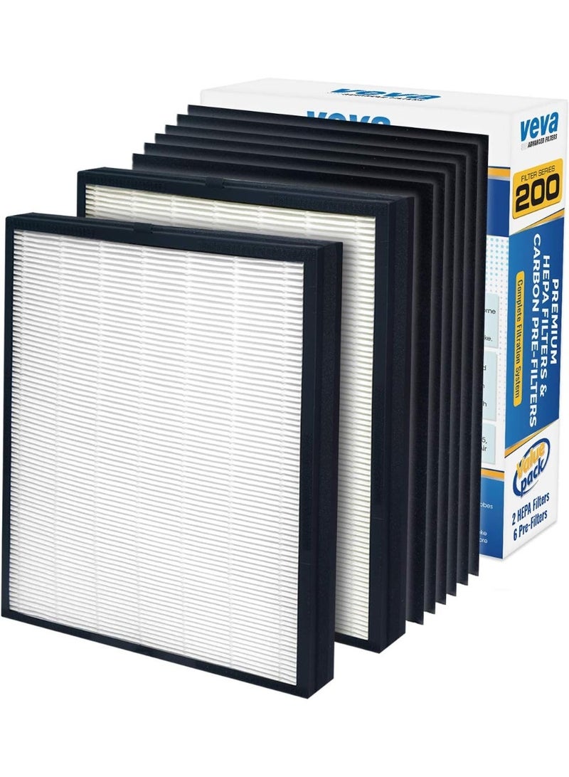 VEVA Premium 2 HEPA Replacement Filters and 6 Activated Carbon Pre Filters for Blueair 200/300 Series Models 201, 203, 205, 215B, 250E, 270E, 303 Air Purifiers - To Stop Smoke, Odor, and Dust - Image 1