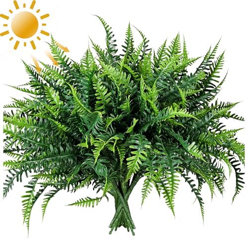 alyptus UV Resistant Fake Plants, 16 Bundles Artificial Plants Greenery, Realistic Fake Fern for Porch Decor & Outdoor Use - Image 1