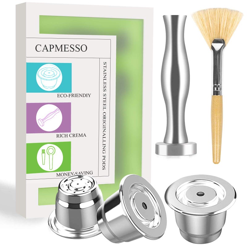 CAPMESSO Reusable Coffee Capsules Refillable Originalline Pod Stainless Steel Compatible with Nespresso OriginalLine Machines Upgraded Creamy Version 3 pod set