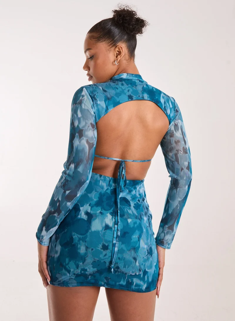 Pink Vanilla Graphic Floral High Neck Dress