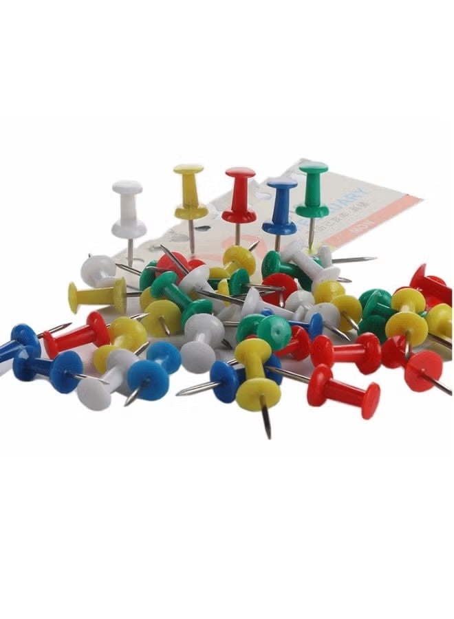 100 قطعة من دبابيس الضغط الملونة للوحة الإعلانات - دبابيس تثبيت برؤوس بلاستيكية وأطراف فولاذية - للوحة الفلين، وملصقات الحائط، والخرائط، والصور، والاستخدام المكتبي والمنزلي - مع صندوق تخزين - Image 5