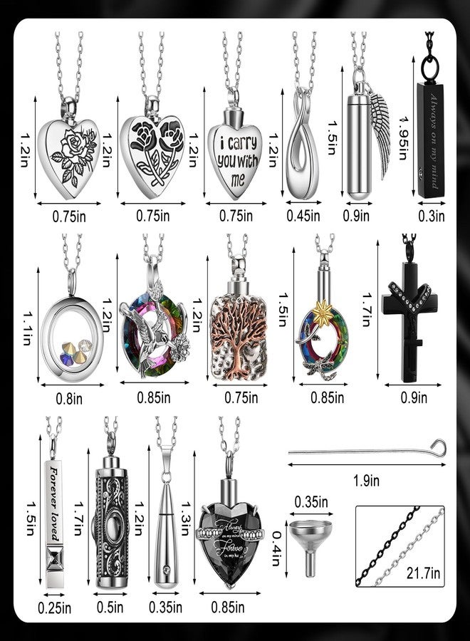 Ecation 15 Pcs Urn Necklace for Ashes Women Keepsake Cremation Jewelry Stainless Steel Cross Heart Cubic Locket Ashes Necklace for Human Loved One, No Gemstone - Image 3