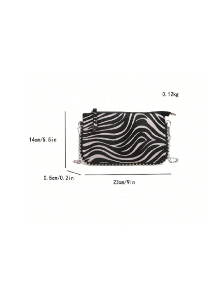 Shein Zebra Print Shoulder Bag, Fashionable Ladies Charm Chic Beaded Crossbody Handbag  - Image 4