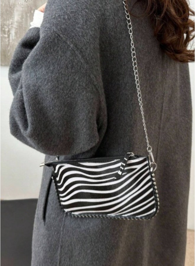 Shein Zebra Print Shoulder Bag, Fashionable Ladies Charm Chic Beaded Crossbody Handbag  - Image 3