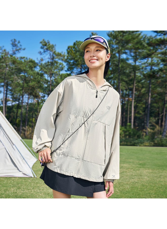 إكستيب 【حماية من الشمس وتنفس】 سترة خريفية خفيفة وفضفاضة مع قلنسوة عريضة الحواف للحماية من الشمس للأنشطة الخارجية - Image 3