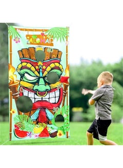 Hawaii Luau Party Toss Game Set Banner with 4 Bean Bags - Fun Summer Tiki Luau Party Activities for Kids, Tropical Carnival Outdoor Games and Decorations