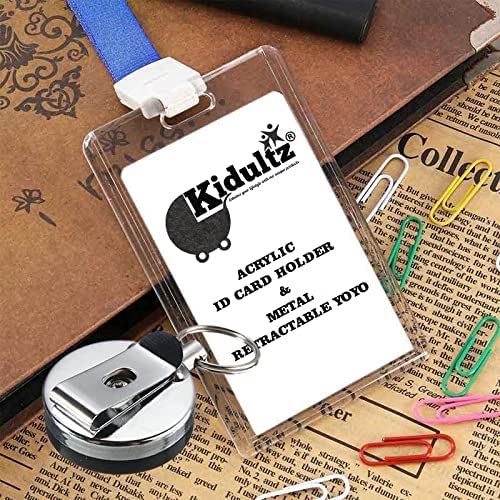 Kidultz Metal I'd Card Retractable Silver & Black Yoyo with Premium Transparent Acrylic I'd Card Holder - (1 Set - 1 Acrylic I'd Holder, 1 Metal Yoyo, 1 Key Hook & 1 Key Ring) (Horizontal Holder) - Image 2
