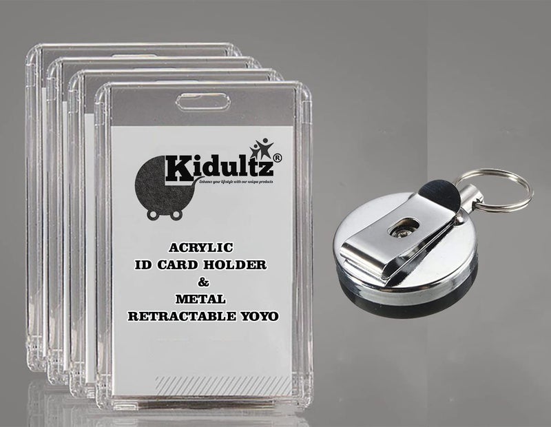 Kidultz Metal I'd Card Retractable Silver & Black Yoyo with Premium Transparent Acrylic I'd Card Holder - (1 Set - 1 Acrylic I'd Holder, 1 Metal Yoyo, 1 Key Hook & 1 Key Ring) (Horizontal Holder) - Image 3
