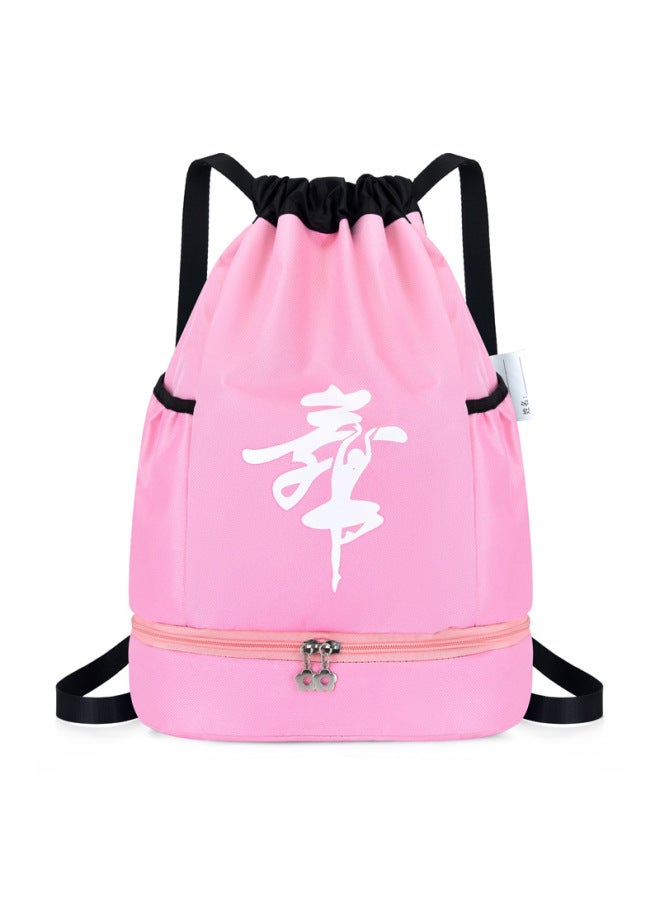 Customized Children's Schoolbag Student Backpack Women's Dance Bag Bundle Pocket Backpack With Shoes Printed Logo Drawstring Bag-Color:Pink - Image 1