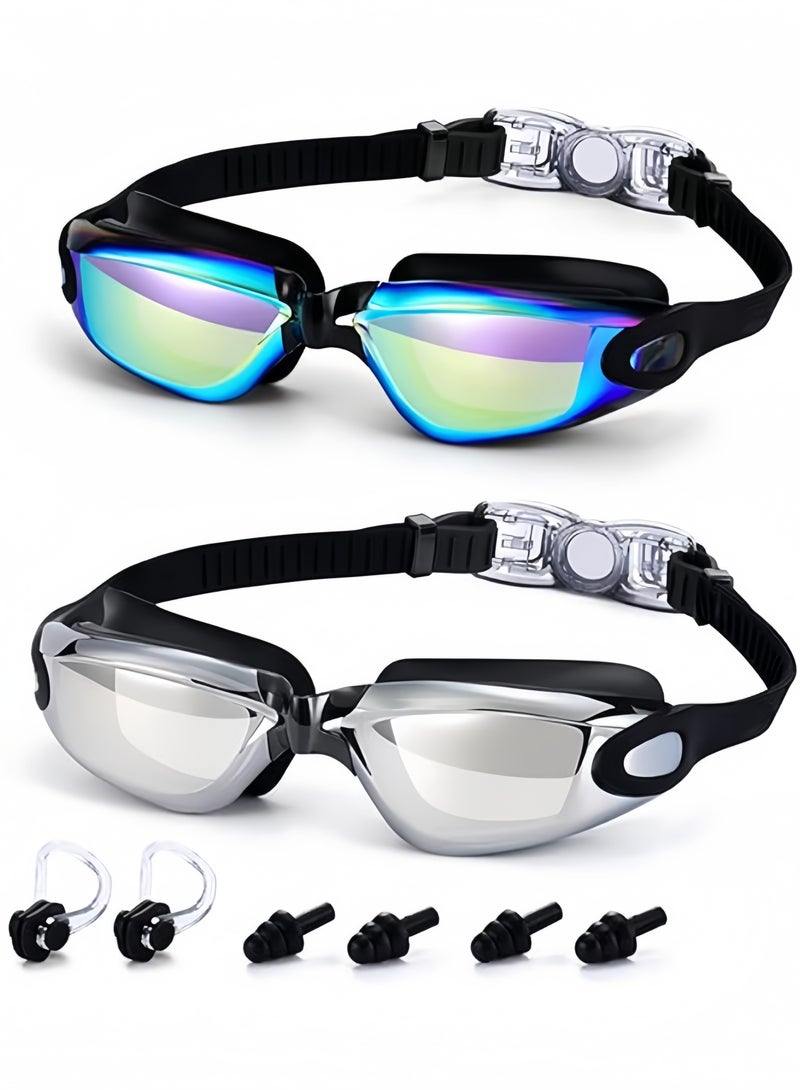GGEROU Swim Goggles 2 Pack, Anti Fog&UV Swimming Goggles for Audlts, No Leaking Swim Glasses for Men Women Youth - Image 1