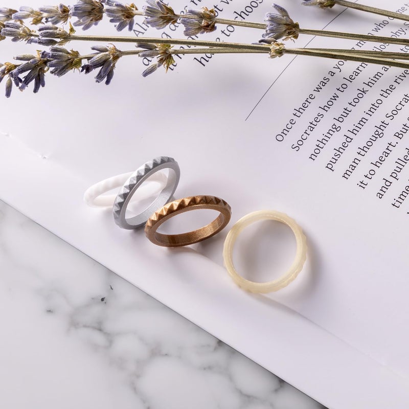 Egnaro Silicone Wedding bands women:2.5mm Wide - 2mm Thick Gold and Silver Rubber Rings with Half Size,4-8 Variety Multipack - Image 2