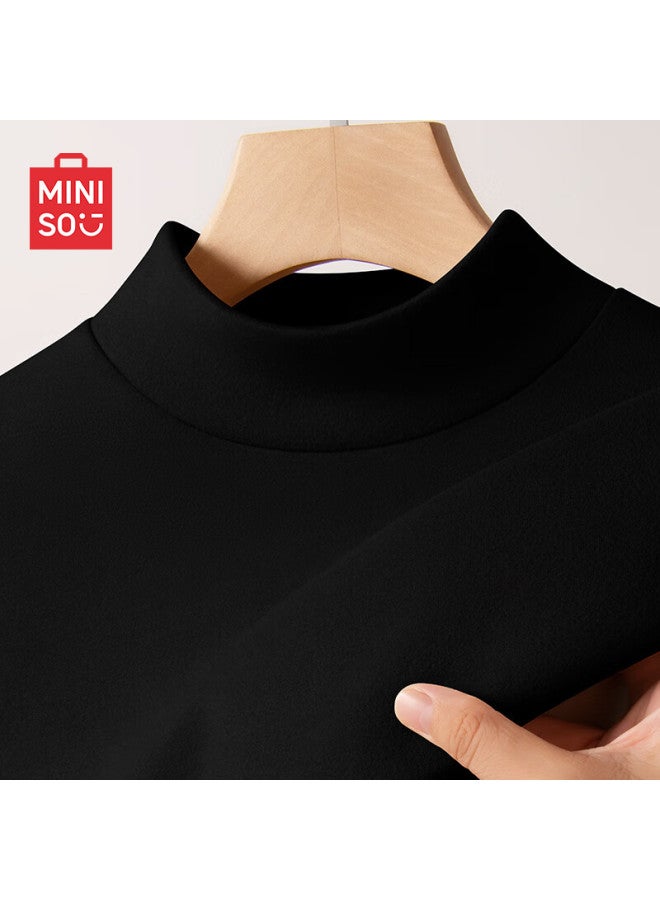 Mingchuang Youpin Miniso Men's Base Layer Half Turtleneck Autumn And Winter Fleece Thermal Underwear Couple's Innerwear Z Black 2XL - Image 1