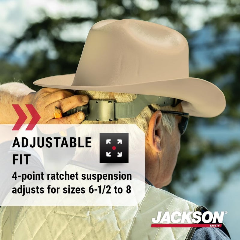 Jackson Safety خوذة جاكسون سيفتي كاوبوي - غير مهوّاة، حواف كاملة، خوذة أمان بتعليق 4 نقاط للرجال والنساء - متوافقة مع ANSI Z89.1 فئة E و OSHA - مصنوعة في الولايات المتحدة الأمريكية - Image 4