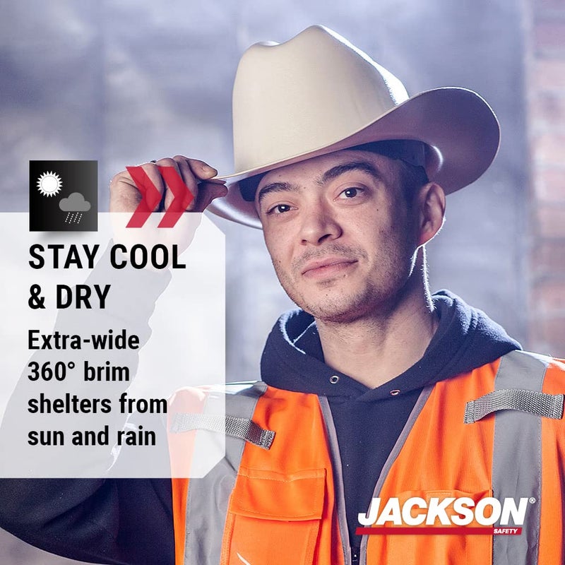 Jackson Safety خوذة جاكسون سيفتي كاوبوي - غير مهوّاة، حواف كاملة، خوذة أمان بتعليق 4 نقاط للرجال والنساء - متوافقة مع ANSI Z89.1 فئة E و OSHA - مصنوعة في الولايات المتحدة الأمريكية - Image 3
