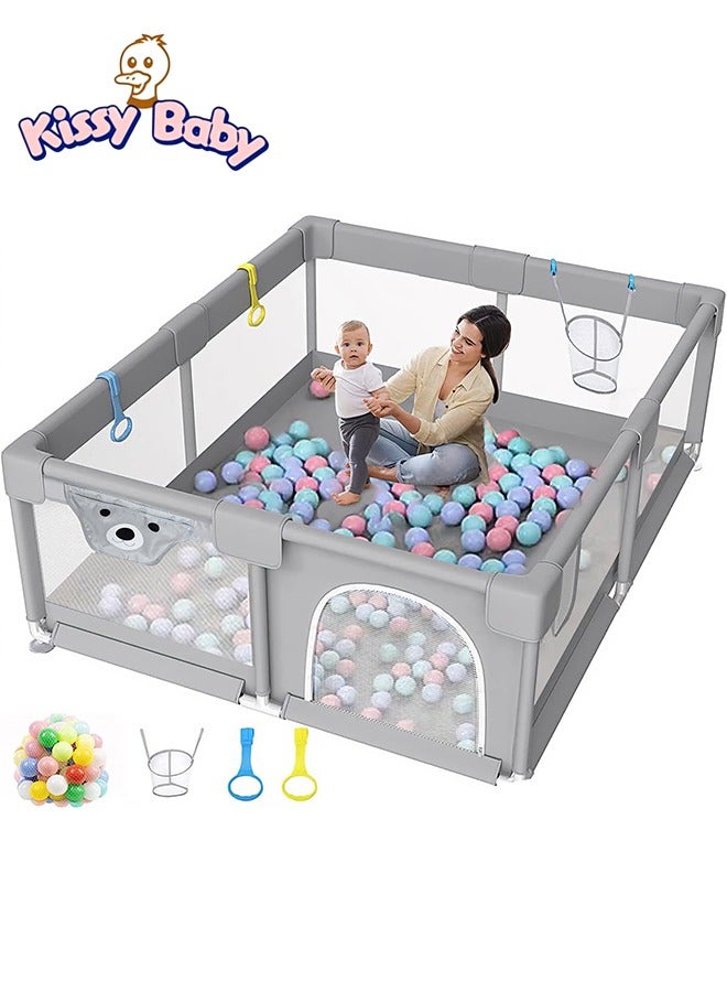 Kissy Baby Baby Playpen 200 * 180cm Playpen for Toddlers with Door and Suction Cup Baby Safe Activity Center Large Playpen Baby Bumper Foam Playpen with Breathable Mesh Safe Playpen for Toddlers - Image 1