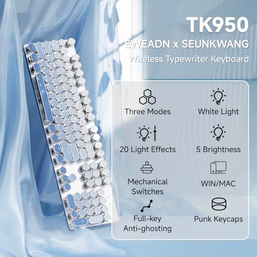 SEUNKWANG EWEADN Typewriter Keyboard Wireless Mechanical Keyboard 104 Keys Gradient Color Typewriter Keyboards with White Backlit AntiGhosting Blue Switch Bluetooth24GHzWired KeyboardsBlue - Image 3