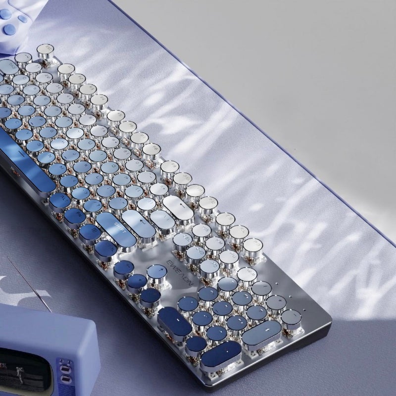 SEUNKWANG EWEADN Typewriter Keyboard Wireless Mechanical Keyboard 104 Keys Gradient Color Typewriter Keyboards with White Backlit AntiGhosting Blue Switch Bluetooth24GHzWired KeyboardsBlue - Image 2