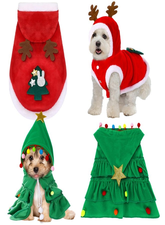 JaGely 2 Pcs Dog Cat Christmas Outfit Costume, Xmas Tree Pet Cloak and Reindeer Elk Clothes, Dog Cat Cloak Puppy Clothes Kitten Cape for Puppy Kitten Pet Santa Gifts(Small) - Image 1