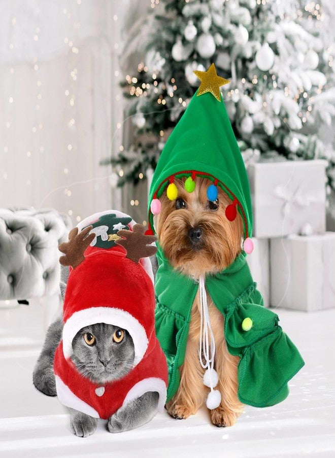 JaGely 2 Pcs Dog Cat Christmas Outfit Costume, Xmas Tree Pet Cloak and Reindeer Elk Clothes, Dog Cat Cloak Puppy Clothes Kitten Cape for Puppy Kitten Pet Santa Gifts(Small) - Image 4