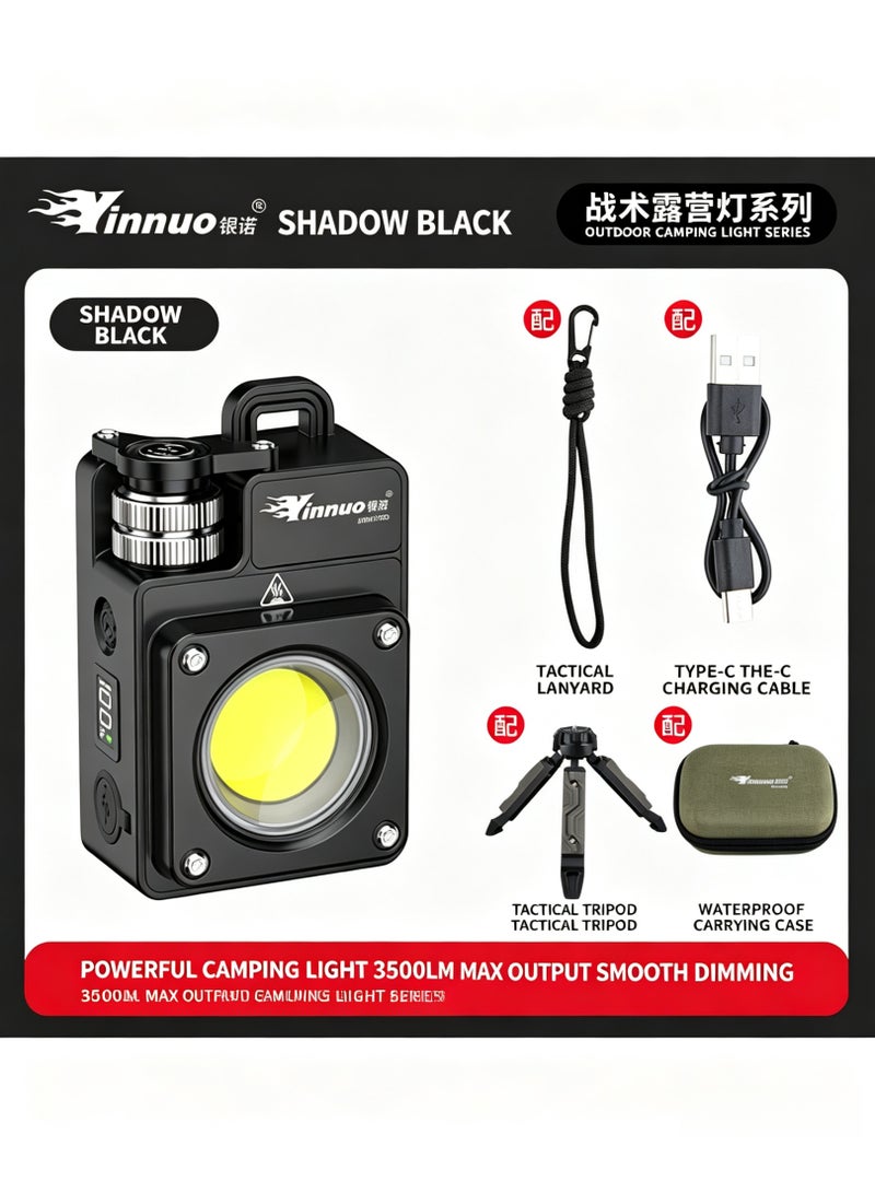 Mini3-PRO 3500LM Tactical Camping Light, Stepless Dimmable Mini LED Work Light, Type-C Rechargeable Portable Outdoor Flashlight Full Kit with Tripod, Lanyard & Waterproof Storage Case, Shadow Black