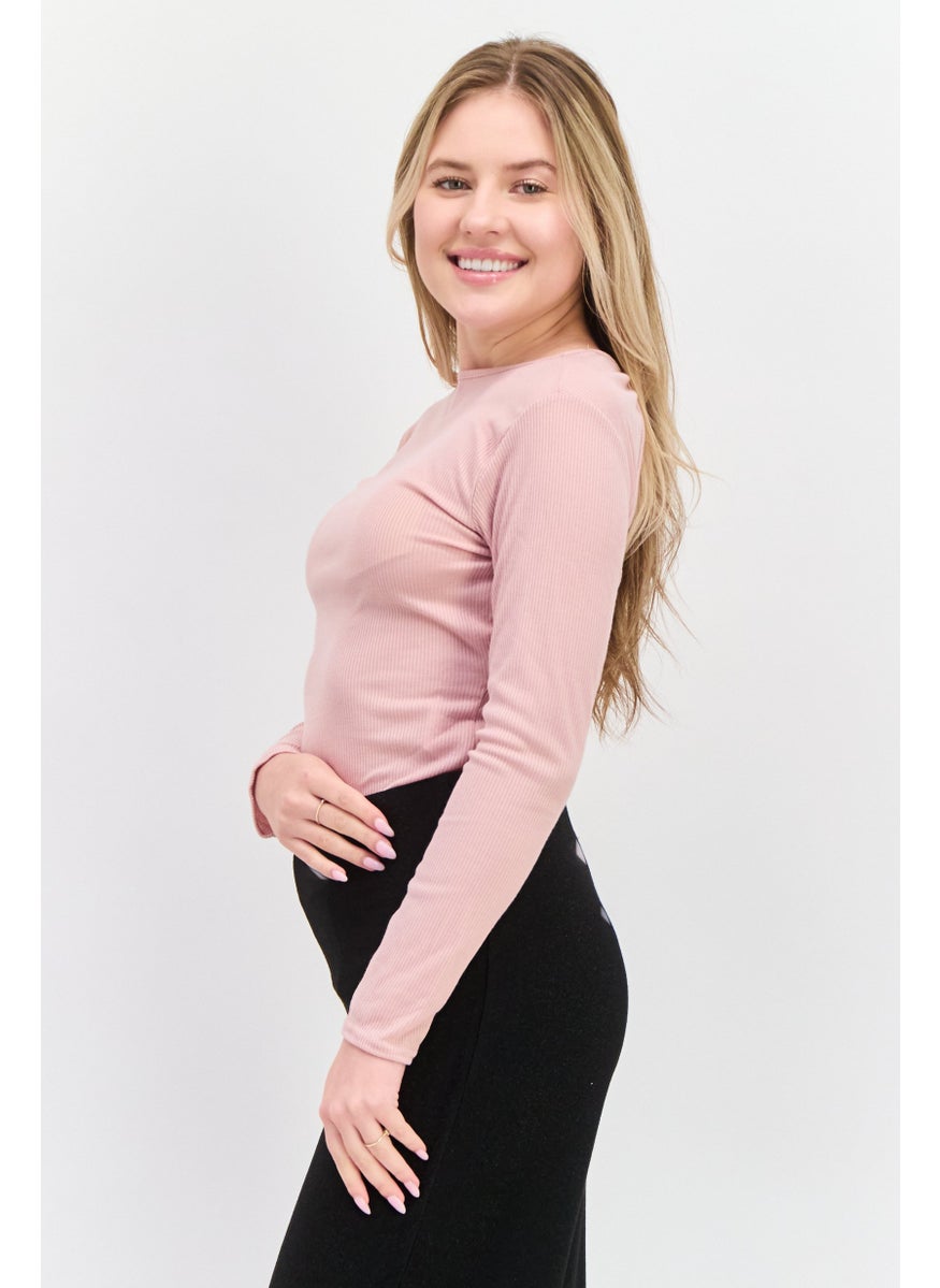 Missguided Women Petite Size Ribbed Long Sleeve  Bodysuit, Pink  - Image 2