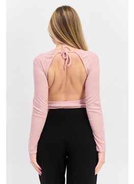 Missguided Women Petite Size Ribbed Long Sleeve  Bodysuit, Pink  - Image 3