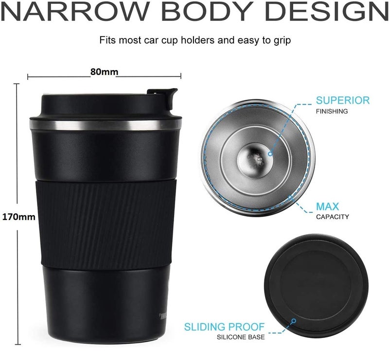 MustHome Vacuum Insulated Coffee Cup,Double Walled Travel Mug with Grip Vacuum Insulation Stainless Steel with Leakproof Lid Eco-Friendly Wide Mouth Reusable Cup for Coffee,Tea and Beer (Black) - Image 3