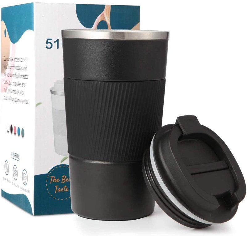 MustHome Vacuum Insulated Coffee Cup,Double Walled Travel Mug with Grip Vacuum Insulation Stainless Steel with Leakproof Lid Eco-Friendly Wide Mouth Reusable Cup for Coffee,Tea and Beer (Black) - Image 1