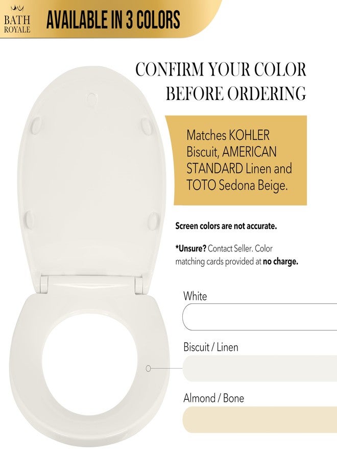 Bath Royale Round Toilet Seat Replacement with Cover BR500-01 Slow Close, Heavy Duty Sturdy, Stain-Resistant, No Jiggle and Easy to Clean, Fits All Toilet Brands, Executive Series - Biscuit/Linen, - Image 3