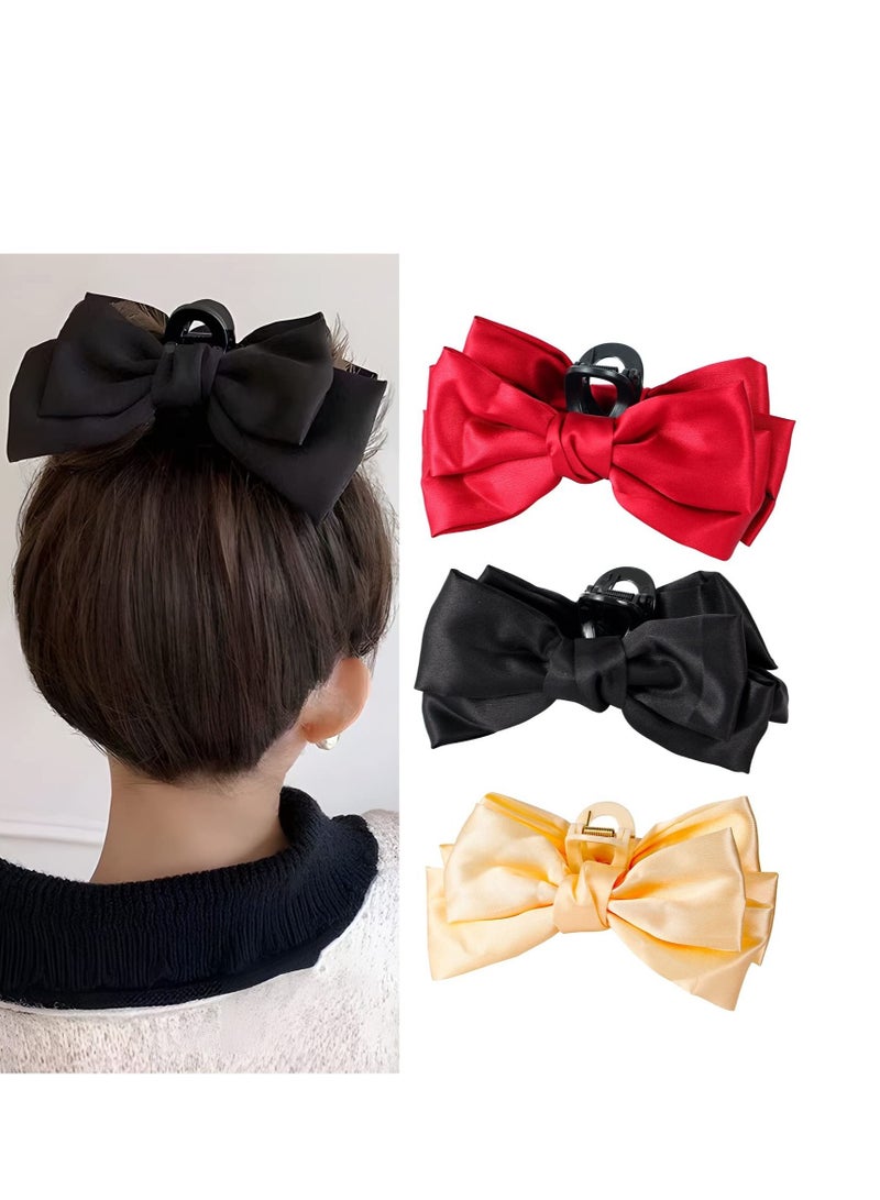 Excefore 3 Pack Big Bow Hair Claw Clips, Nonslip Barrettes Hair Accessories, Bow Knot Strong Hold Hair Jaw Clips for Thin Thick Curly Hair, Suitable for Birthday Party Show (Black White Red) - Image 1