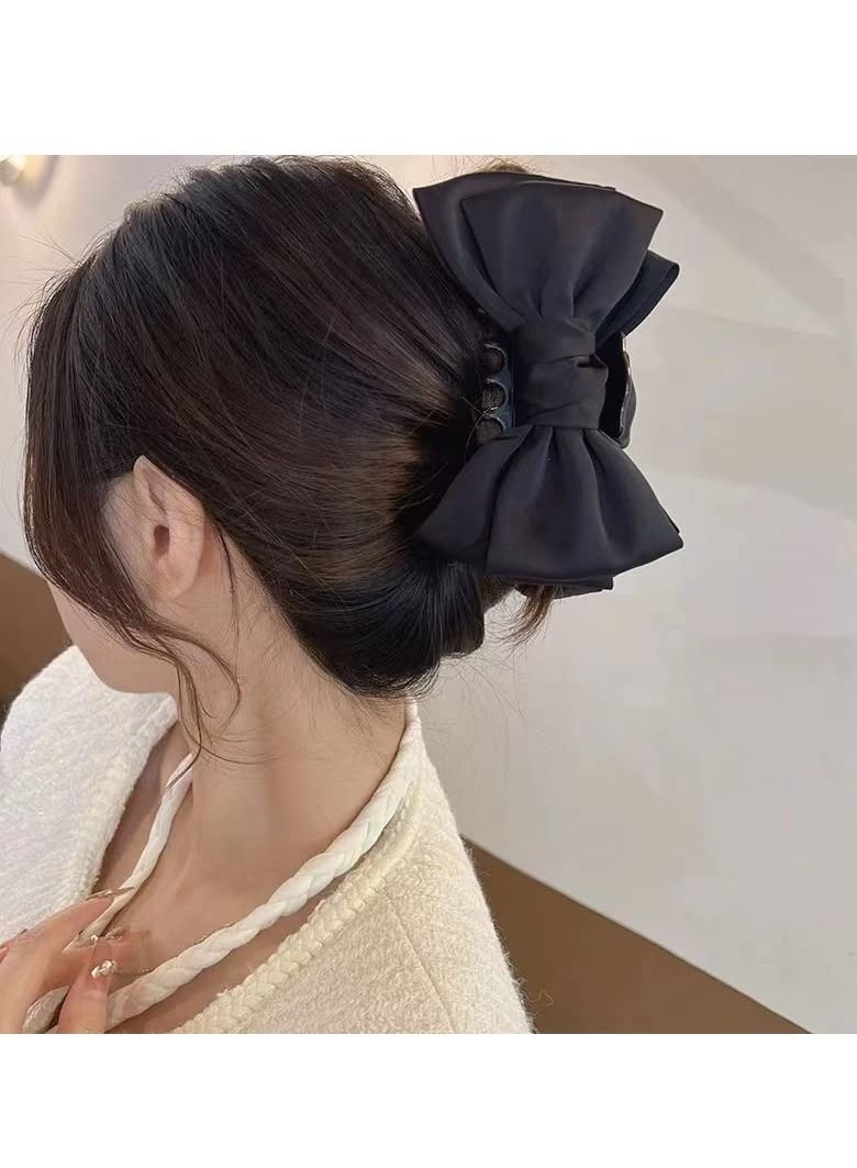 Excefore 3 Pack Big Bow Hair Claw Clips, Nonslip Barrettes Hair Accessories, Bow Knot Strong Hold Hair Jaw Clips for Thin Thick Curly Hair, Suitable for Birthday Party Show (Black White Red) - Image 3