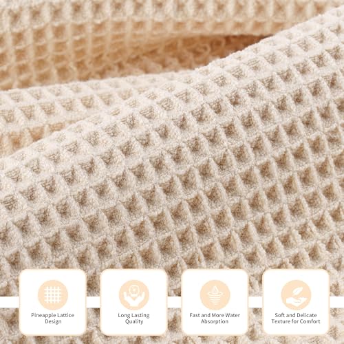 MICROFI New Microfiber Waffle Bath Towels, 3 Pieces, Oversized, Soft, Absorbent, Fast Drying, Lint Free, Includes Bath, Face and Hand Towels 430 GSM (Champagne) - Image 2