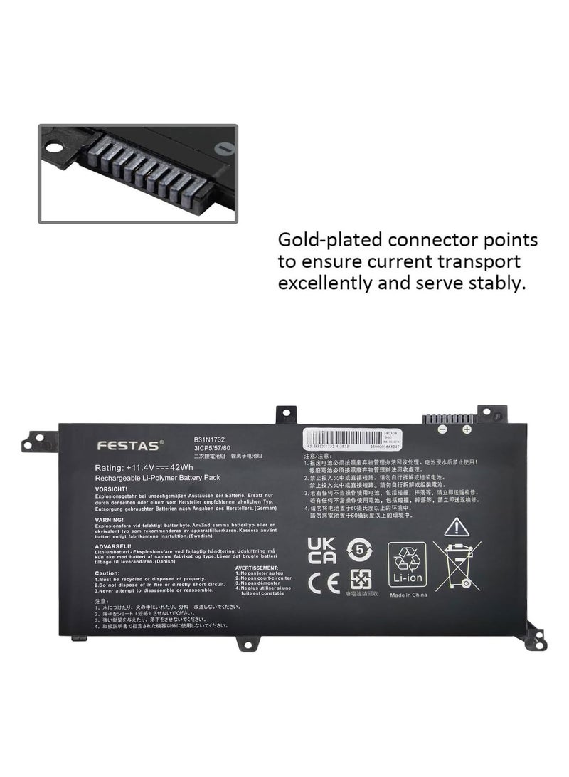 FESTAS 42Wh B31N1732 Battery Compatible with ASUS Vivobook S14 S430FA S430FN S430UA S430UAN S430UN S430UF FX571GT FX571LH FX571LI F571GD F571GT K430F K430FA K430FA 430U V; 430U X430U X430UA X430UN - Image 5