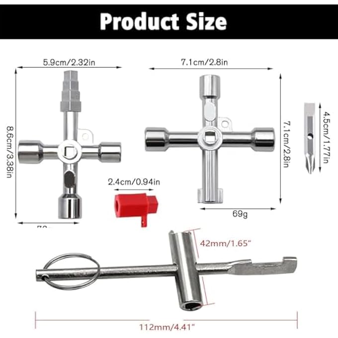 3 PIECES WRENCH UNIVERSAL WRENCH 4 WAY BUTTON TRIANGLE CROSS WRENCH FOR CABINET HYDRAULIC WRENCH FOR WATER METER ELECTRICITY RADIATOR GAS METER 3 PACK - Image 3