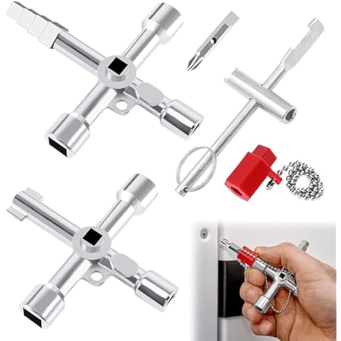 3 PIECES WRENCH UNIVERSAL WRENCH 4 WAY BUTTON TRIANGLE CROSS WRENCH FOR CABINET HYDRAULIC WRENCH FOR WATER METER ELECTRICITY RADIATOR GAS METER 3 PACK - Image 1