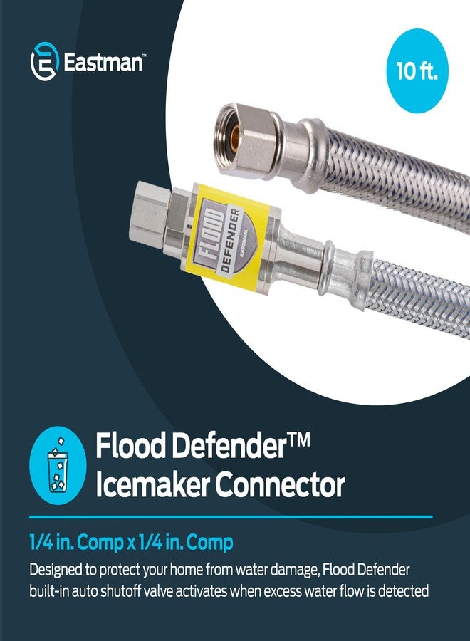 Eastman Ice Maker Connector, 1/4 Inch Compression, Flood Defender Auto Shutoff Valve, 10 Foot Flexible Braided Stainless Steel Hose, 98554 - Image 2