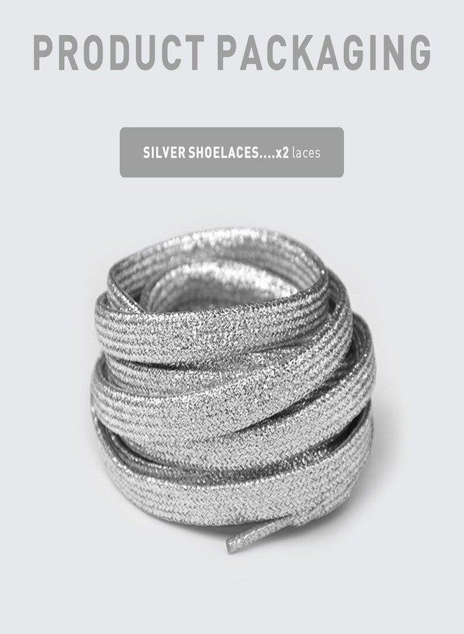 NDTEZUGT Flat Glitter Shoe Laces for Travis shoes, 5/16"(8mm) Shiny Metallic Luster Shoelaces, Sparkly Shoe Laces For Sneaker, Silver, 54"/140cm - Image 2
