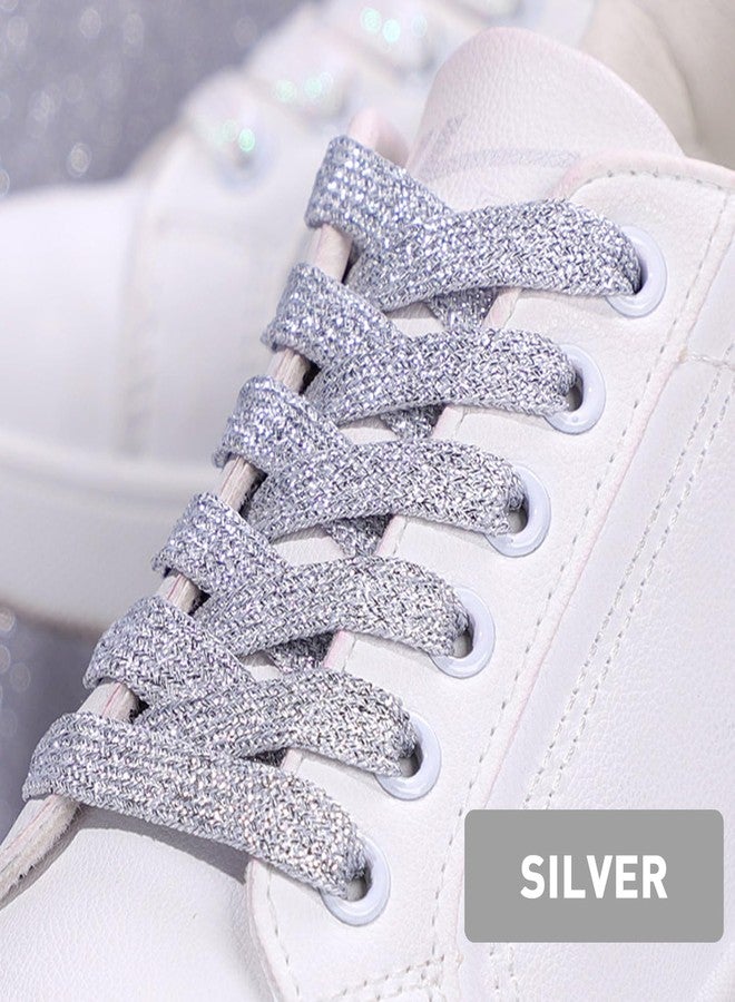 NDTEZUGT Flat Glitter Shoe Laces for Travis shoes, 5/16"(8mm) Shiny Metallic Luster Shoelaces, Sparkly Shoe Laces For Sneaker, Silver, 54"/140cm - Image 3